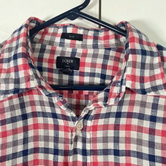 J.Crew Factory 100% linen check print men’s Button Down Shirt size L - Picture 4 of 6